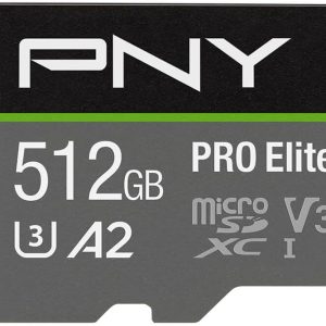PNY 512GB PRO Elite Class 10 U3 V30 microSDXC Flash Memory Card – 100MB/s, Class 10, U3, V30, A2, 4K UHD, Full HD, UHS-I, micro SD