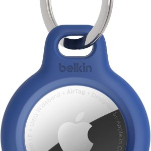 Belkin Apple AirTag Secure Holder with Key Ring – Durable Scratch Resistant Case With Open Face & Raised Edges – Protective AirTag Keychain Accessory For Keys, Pets, Luggage, Backpacks – Blue