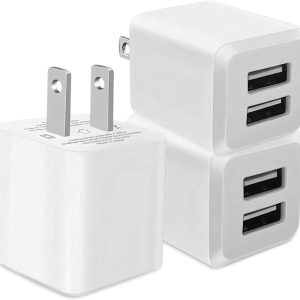 USB A Wall Charger, Charger Adapter, 3-Pack 2.4A Dual Port Quick Charger Plug Cube for Phone 13 12 11 Pro Max SE XS XR X 8 7 6 6S Plus, LG, Android Power Block Fast Charging Box Brick