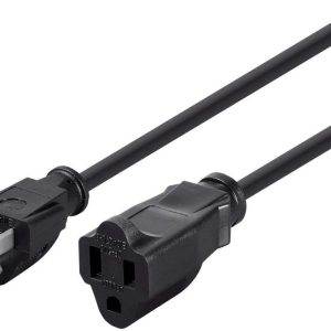 Monoprice 105296 1ft 16AWG Power Extension Cord Cable, 13A (NEMA 5-15P to NEMA 5-15R),Black – 13A