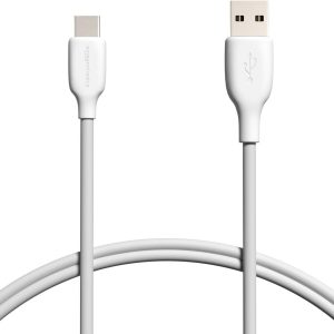 Amazon Basics USB-C to USB-A 2.0 Fast Charger Cable, 480Mbps Speed, USB-IF Certified, for Apple iPhone 15, iPad, Samsung Galaxy, Tablets, Laptops, 3 Foot, White