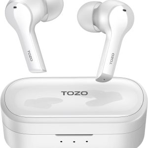 TOZO T9 True Wireless Earbuds Environmental Noise Cancellation 4 Mic Call Noise Cancelling Headphones and Deep Bass with Light Weight Wireless Charging Case IPX7 Waterproof Built-in Mic Headset White