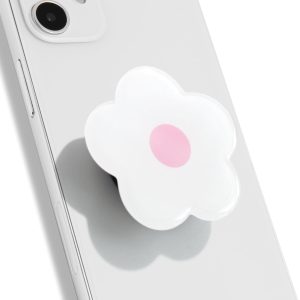 DALSTONE Cute 2D Daisy Flower Shape Collapsible Expandable Multi Functional Mobile Phone Grip Stand Holder for Smartphone Tablet Cell Phone Accessory (White Pink)