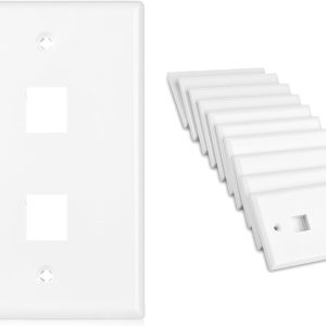 Cable Matters 10-Pack Low Profile 2-Port Keystone Jack Wall Plate, RJ45 Wall Plate for Keystone Jacks in White