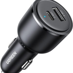 UGREEN 63W USB C Car Charger Adapter, PPS 45W Super Fast Charging 2.0 + 18W QC Type C Car Charger, Dual USB Car Charger for Galaxy S24/S23/S22/S21/S20/Note 20 Series, iPhone 15/14/13/12/iPad/MacBook
