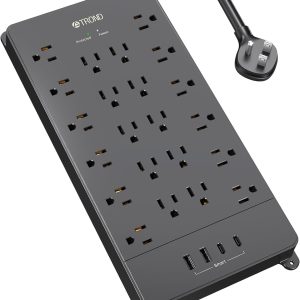 TROND Power Strip Surge Protector with USB C Ports, 5ft Extension Cord with Multiple Outlets, 22 AC Outlets and 4 USB Ports, 4000J, Flat Plug, Heavy Duty, Wall Mount, Under Desk, ETL Listed, Black