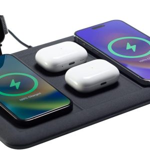 mophie 4-in-1 Wireless Charging Mat for Apple iPhone, AirPods & Watch, Samsung Galaxy, Google Pixel, and All Qi-Enabled Devices, Additional USB-A Port, Intuitive Design, Includes Apple Watch Adapter