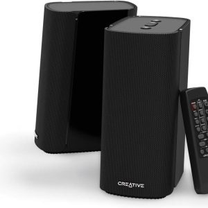 Creative T100 2.0 Compact Hi-Fi Speakers, up to 80W Peak Power with Bluetooth 5.0, Optical-in, AUX-in, Wide Soundstage and Audio Clarity with Bass Control for Computers and Laptops (Black)