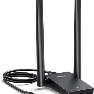 UGREEN WiFi Adapter, AX1800 WiFi 6 Adapter for Desktop PC with Dual 5dBi High Gain Antennas, 5G/2.4G Dual Band, USB 3.0, WAP3-SAE, 3FT Micro USB Cable, WiFi Dongle Supports Windows 10/11