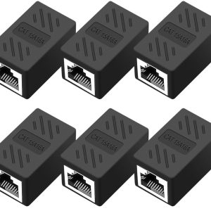 QINGLER RJ45 Cat6 Coupler Ethernet Extender Connector, 6 Pack in Line Coupler for cat7 cat6 cat5e cat5 Ethernet Cable Extender Female to Female (Black)