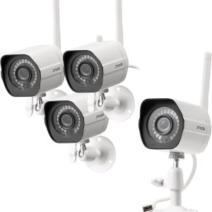 Zmodo 1080p Full HD Outdoor Wireless Security Camera System, 4 Pack Smart Home Indoor Outdoor WiFi IP Cameras with Night Vision, Plug-In, Compatible with Alexa