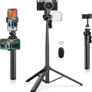 ULANZI MT-70 Extendable Phone Tripod, 63″ Selfie Stick Phone Vlog Tripod Stand with 2 Phone Clip, 360° Rotate Dual Camera Tripod for iPhone Sony Canon GoPro, Lightweight for Travel