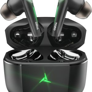 TOZO G1 Wireless Earbuds Bluetooth 5.3 Headphones with 45ms Ultra Low-Latency and Cool Breathing Light, Ergonomic Design, Gaming/Deep Bass Music Mode Headset Built-in Micro, Stereo Sound,Dark Black