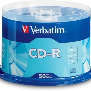 Verbatim CD-R Blank Discs 700MB 80 Minutes 52x Recordable Disc for Data and Music – 50 Pack Spindle,Silver