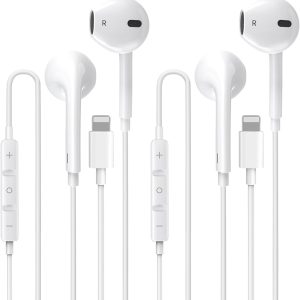 2 Pack-Apple Earbuds/iPhone Headphones/Lightning/Wired Earphones [Apple MFi Certified] Built-in Microphone & Volume Control Compatible with iPhone 14/13/12/11/8/Pro Max/X/7, Support All iOS System