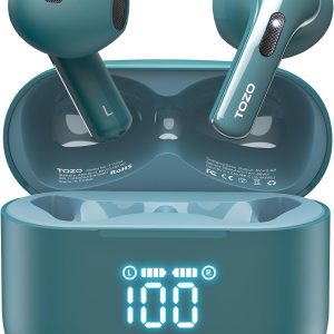 TOZO Tonal Fits T21 Wireless Earbuds, 5.3 Bluetooth Headphone, Sem in Ear with Dual Mic Noise Cancelling, IPX8 Waterproof, 44H Playback Stereo Sound with Power Display Wireless Charging Case Green