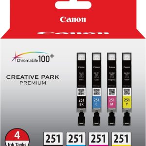 Canon CLI-251 BK/CMY 4PK Compatible to MG6320, iP7220, MG5420, MX922, MG7120, MG6420, MG5520, iX6820, iP8720, MG7520, MG6620, MG5620