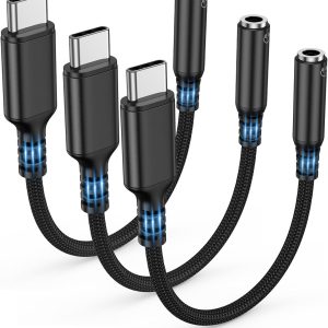 Highwings USB Type C to 3.5mm Female Headphone Jack Adapter, (3-Pack) USB C to Aux Audio Dongle Adapter Compatible for iPhone 15 Pro Max/15 Pro/15 Plus, Samsung Galaxy S23/S22/S21 Ultra,iPad Pro-Black