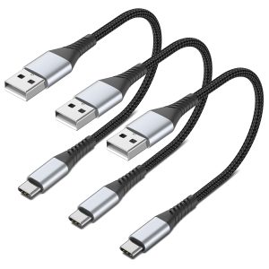 6 inch USB C Cable Short，0.5ft 3-Pack USB A to USB C Cable Braided USB Type C Fast Charging Cable C Type Charger Cord for Samsung Galaxy S23 S22 Note 20, Moto G8, Google Pixel, iPhone 15 Pro Max