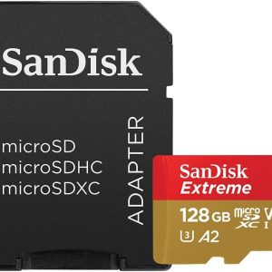 SanDisk 128GB Extreme microSDXC UHS-I Memory Card with Adapter – Up to 160MB/s, C10, U3, V30, 4K, A2, Micro SD – SDSQXA1-128G-GN6MA