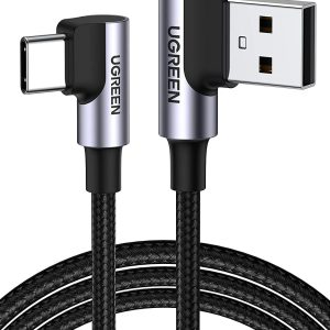 UGREEN USB to USB C Cable 90 Degree USB C Fast Charging Cord Compatible with iPhone 15/15 Plus/15 Pro/15 Pro Max/Samsung Galaxy S10/S10+/Pixel 7/6a/LG G8/G7/Pixel/Switch, etc, 1.6FT