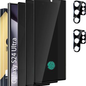 CWQZGUF [3+2 Pack Galaxy S24 Ultra Privacy Screen Protector – 3 Pack Privacy Film + 2 Pack Camera Lens Tempered Glass, High Clarity Bubble Free, Anti-Spy Protection for Samsung S24 Ultra 5G