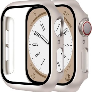 Smiling 2 Pack Case Built in Tempered Glass Screen Protector Compatible with Apple Watch SE 2023/Serie 6/SE/5/4 40mm,Hard PC Case Overall Protective Cover- Starlight
