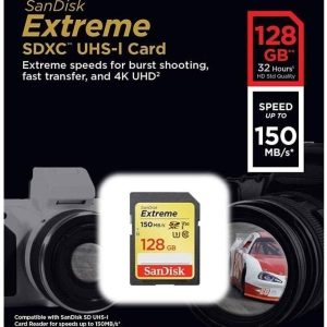 SanDisk 128GB Extreme SDXC UHS-I Memory Card – 150MB/s, C10, U3, V30, 4K UHD, SD Card – SDSDXV5-128G-GNCIN