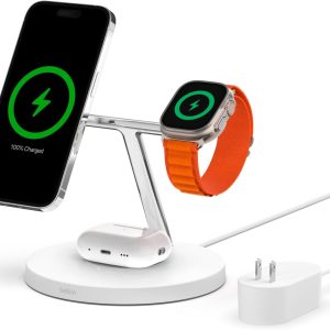 Belkin MagSafe 3-in-1 Wireless Charger Stand – Fast Charging for iPhone 15, 14, 13 Series & Apple Watch – Magnetic Charging Station for Multiple Apple Devices