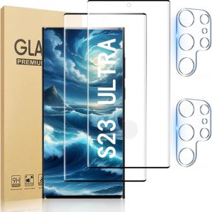 [2+2 Pack] Galaxy S23 Ultra 5G Screen Protector, 2 Pack Tempered Glass Screen Protector +2 Pack Tempered Glass Camera Lens Protector,3D Curved,9H Tempered Glass,Touch Sensitive,Fingerprint Support.