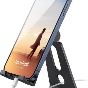 Lamicall Adjustable Cell Phone Stand, Desk Phone Holder, Cradle, Dock, Compatible with iPhone 15, 14, Plus, Pro, Pro Max, 13 12 X XS,4-8″ Phones, Office Accessories, All Android Smartphone, Black