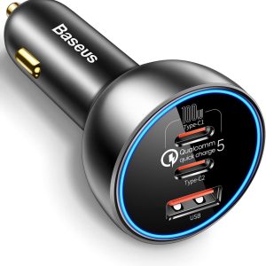 160W USB C Car Charger, Baseus Type C Car Charger, QC5.0 PD3.0 PPS 3 Ports Super Fast Charging Car Phone Charger Adapter for iPhone 15 14 13 Pro, Samsung S22 iPad MacBook Pro