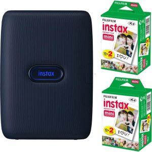 Fujifilm Instax Mini Link Smartphone Printer (Space Blue) + Fuji Instax Mini Film (40 Sheets) – Instax Mini Link Printer Bundle