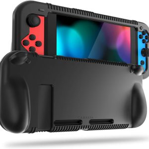 FINTIE Silicone Case Compatible with Nintendo Switch – Soft [Anti-Slip] [Shock Proof] Protective Cover with Ergonomic Grip Design, Drop Protection Grip Case (Black)