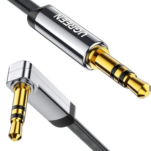 UGREEN 3.5mm Audio Cable Stereo Aux Cord 90 Degree Right Angle, Compatible with Beats iPhone iPod iPad Tablets Speakers 24K Gold Plated Male to Male Black 1.5FT