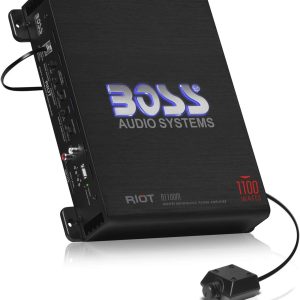BOSS Audio Systems R1100M Riot Series Car Audio Subwoofer Amplifier – 1100 High Output, Monoblock, Class A/B, 2/4 Ohm Stable, Low/High Level Inputs, Low Pass Crossover, Mosfet Power Supply, Stereo
