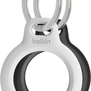 Belkin AirTag Secure Holder Case – Durable Scratch Resistant with Key Ring – Protective AirTag Accessory For Keys, Pets, Luggage – 2-Pack Black & White