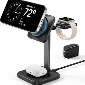 ESR 3 in 1 Charging Station for Apple MagSafe Charger Stand for iPhone & [Certified] Portable Apple Watch Charger, Travel Charger for Multiple Devices iPhone 15/14/13/12 & Watch & AirPods, Black