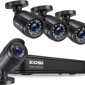 ZOSI H.265+ 3K 5MP Lite AI Home Security Camera System with Human Vehicle Detection, 8 CH CCTV DVR and 4 x 1080p Bullet Camera Outdoor Indoor, 80ft Night Vision, Remote Access, Motion Alerts (No HDD)