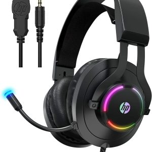 HP Gaming Headset with Microphone Wired Over Ear Gaming Headphones with Mic for PS4 PS5 Xbox One Nintendo Switch PC Laptop Gamer Headset 3.5mm Jack with Noise Cancelling and Led Light