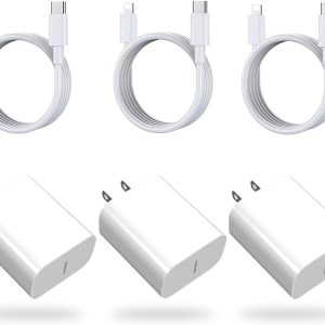 3 Pcs Phone Charger Fast Charger for Phone, 20W PD Power Adapter Wall Charger with USB C Cable Compatible with Phone 14/14 Pro/14 Pro Max/14 Plus/13/12/11 and More