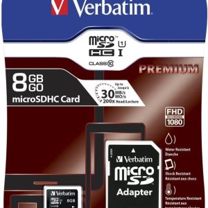 Verbatim 44081 8GB Premium microSDHC Memory Card with Adapter, UHS-I Class 10