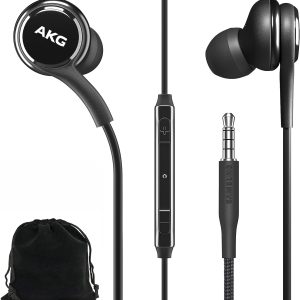 Samsung AKG Earbuds Original 3.5mm in-Ear Headphones with Remote & Mic for Galaxy A71, A31, Galaxy S10, S10e, Note 10, Note 10+, S10 Plus, S9 – Braided, Includes Velvet Carrying Pouch – Black