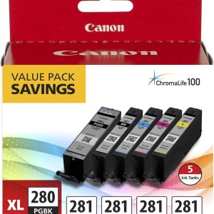 Canon PGI-280XL/CLI-281 5 Color Pack Compatible to TR8520, TR7520, TS9120 Series,TS8120 Series, TS6120 Series
