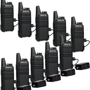 Retevis RT22 Walkie Talkies Rechargeable,Long Range Two Way Radio,2 Way Radio for Adults, VOX Handsfree, Mini, Sleek, Compact, for Business Office School Church Restaurant Retail(Black,10 Pack)