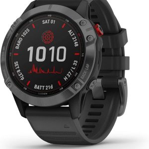 Garmin fenix 6 Pro Solar, Multisport GPS Watch with Solar Charging Capabilities, Advanced Training Features and Data, Slate Gray with Black Band