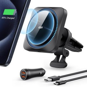 ESR for MagSafe Car Mount Charger Set with CryoBoost, Magnetic Wireless Car Charger Compatible with MagSafe Car Charger, for iPhone 15/14/13/12 with 36W QC 3.0 Fast Car Charger, Phone Cooling Tech