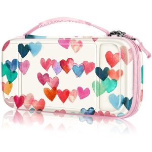 Fintie Carrying Case for Nintendo Switch Lite 2019, [Shockproof] Hard Shell Protective Cover Travel Bag w/15 Game Card & 2 Micro SD Card Slots for Switch Lite Console & Accessories, Raining Hearts