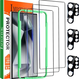 IMBZBK 3 Pack Screen Protector for Samsung Galaxy S24 Ultra Tempered Glass 3 Pack Camera Lens Protector Accessories Protector de Pantalla, Case Friendly, Support Fingerprint Reader, Full Coverage