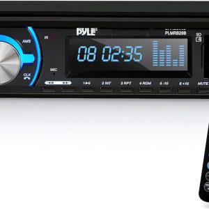 Pyle Marine Bluetooth Stereo Radio – 12v Single DIN Style Boat In dash Radio Receiver System with Built-in Mic, Digital LCD, RCA, MP3, USB, SD, AM FM Radio – Remote Control – PLMRB29B (Black)